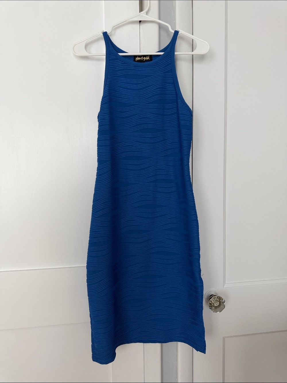 Planet Gold Wave-Texture Cobalt Midi Dress